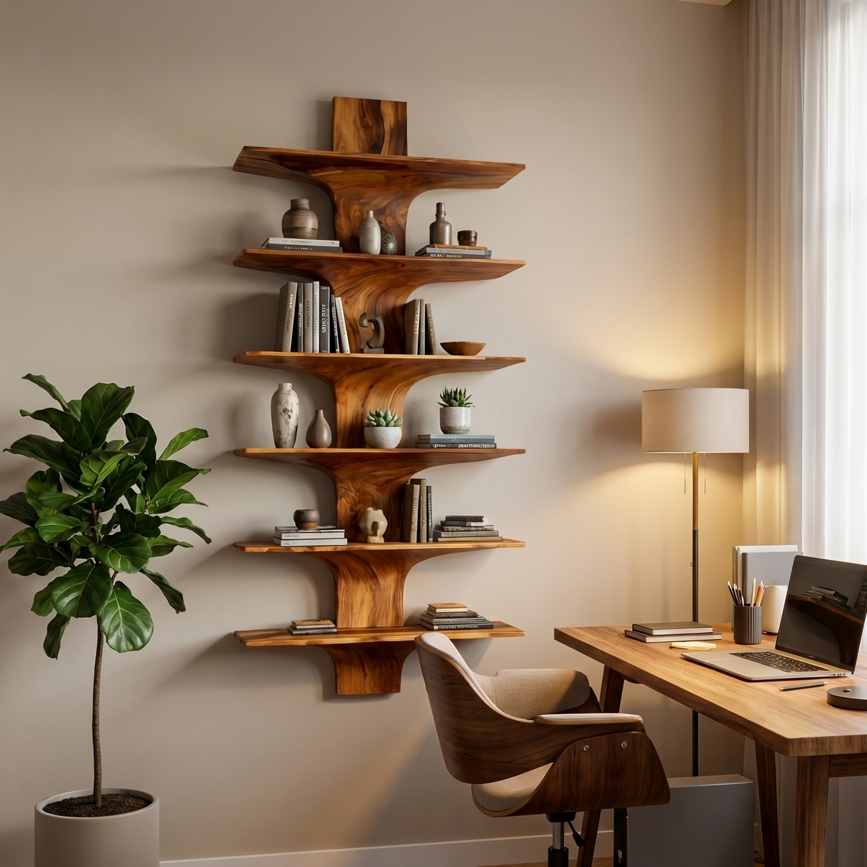Contemporary Wood Wall Mounted Bookshelf For Home Interior