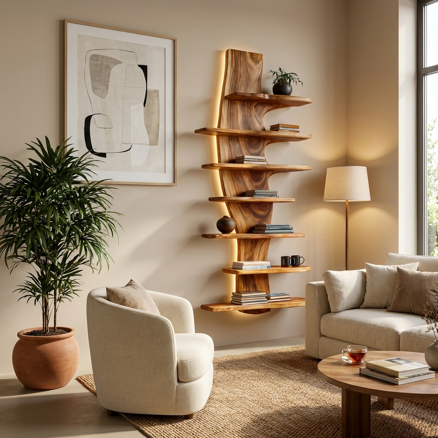 Modern Wooden Floating Bookshelf For Living Room Decor