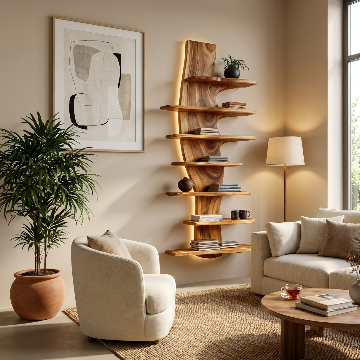 Modern Wooden Floating Bookshelf For Living Room Decor