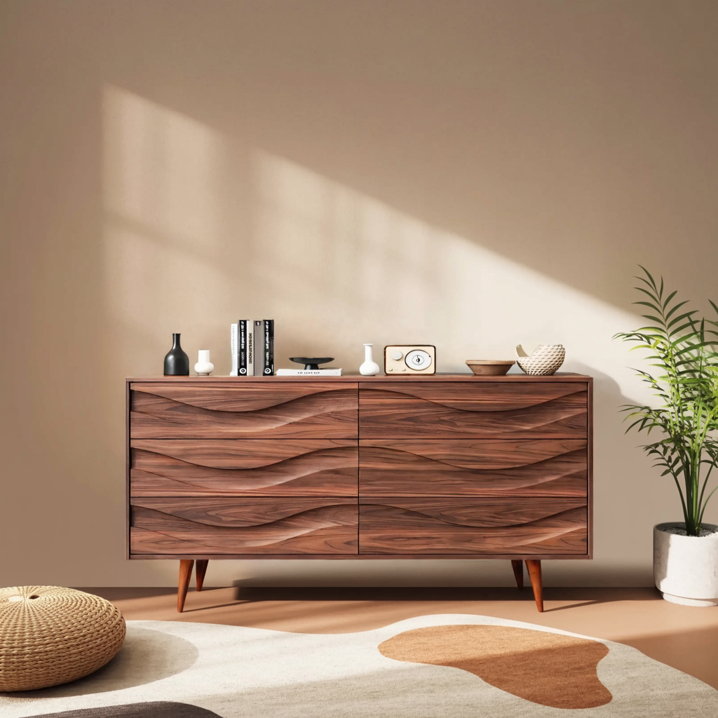 Modern Carved Wave Front Sideboard For Entryway Living Room
