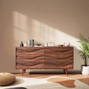 Modern Carved Wave Front Sideboard For Entryway Living Room