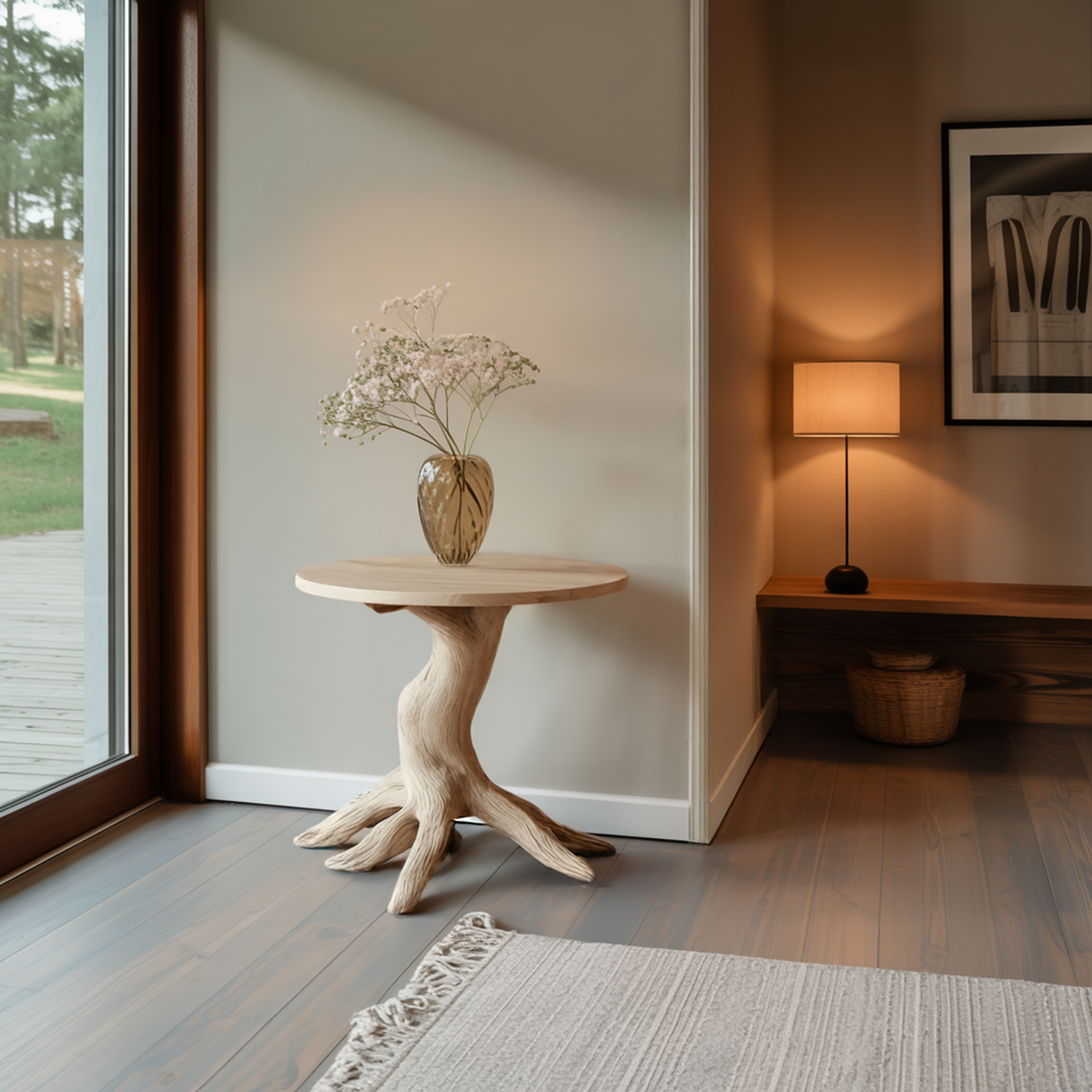 Farmhouse Solid Wood End Table For Living Room Stylish Wall Accent