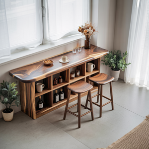 Wooden Bar Table With Storage For Compact Kitchen Or Coffee Bar
