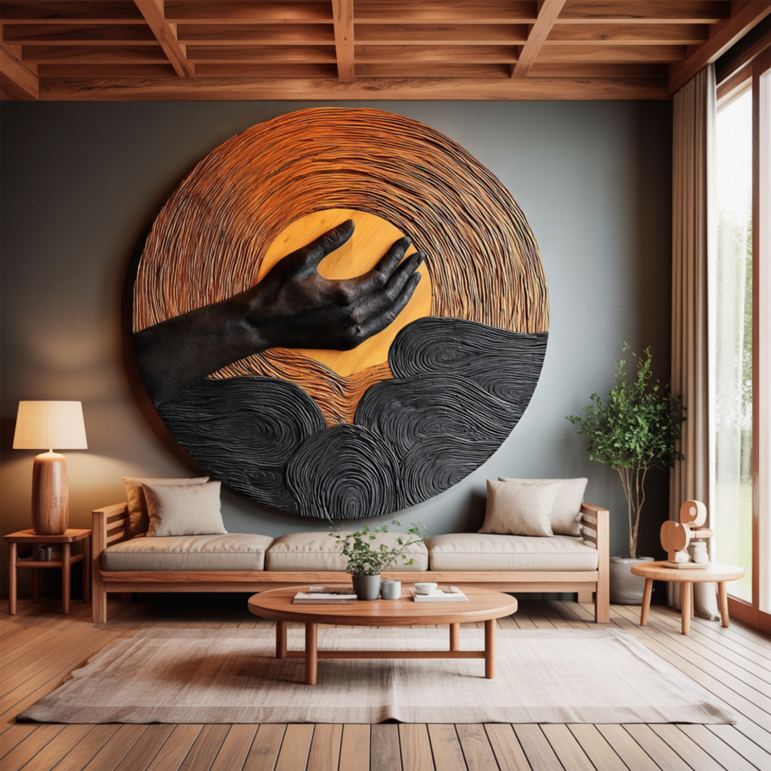 Handcrafted Solid Wood 3D Sculpture For Living Room Wall Art