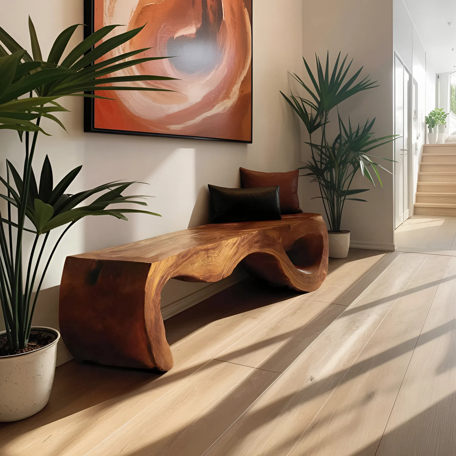 Organic Sculptural Bench For Entryway Or Living Room