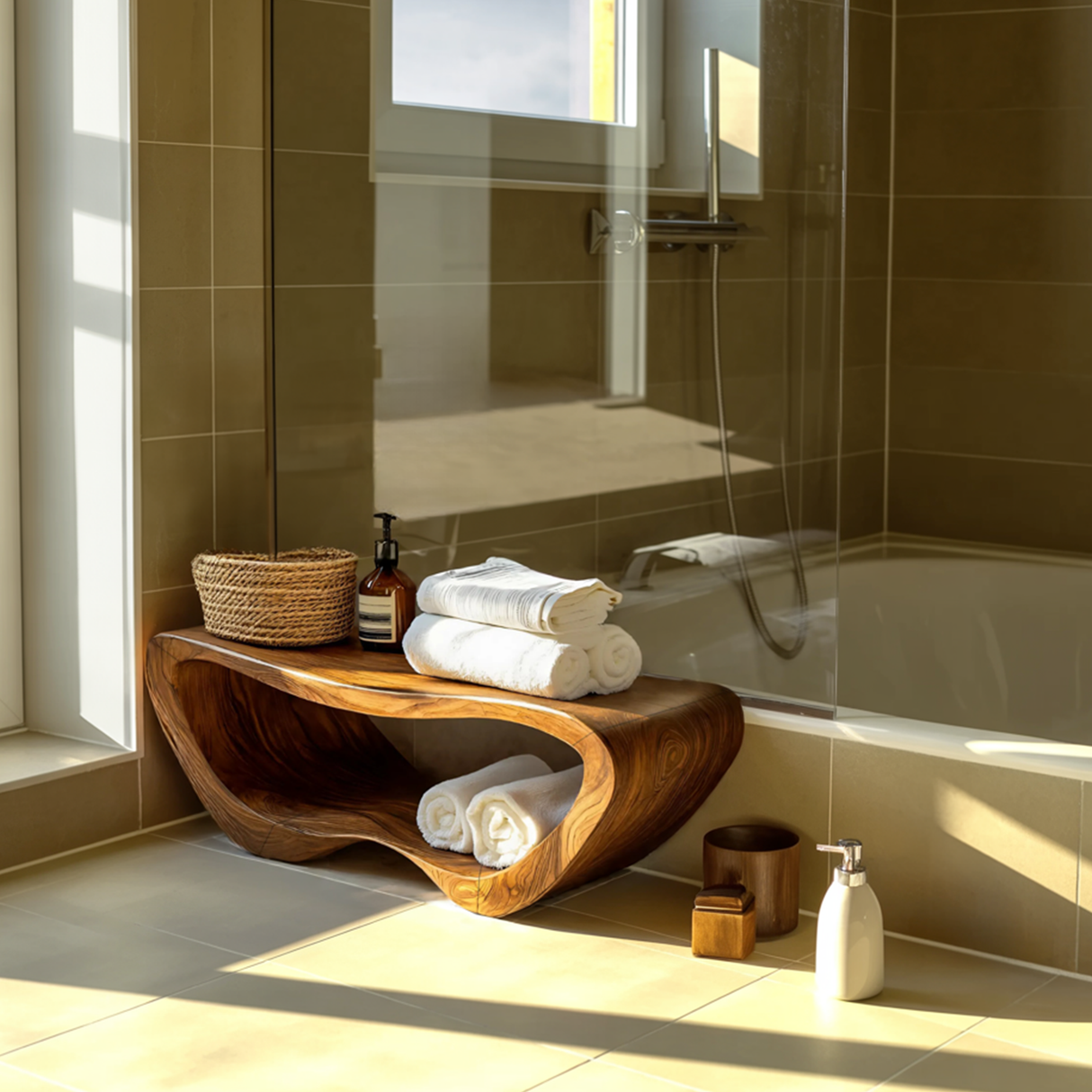 Minimalist Organic Shower Bench For Bathroom Or Spa
