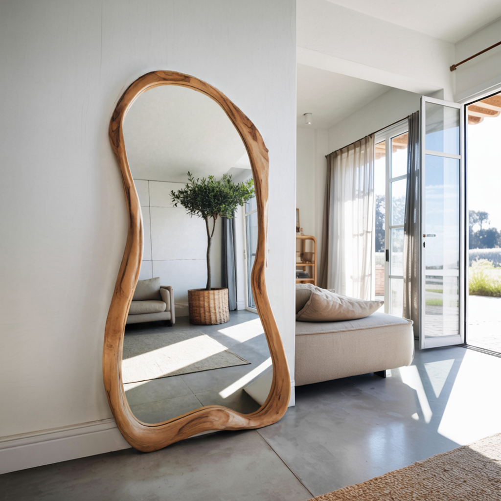 Organic Full Length Mirror With Wavy Edge For Living Room And Dressing Corner
