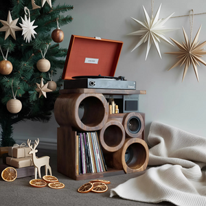 Farmhouse Solid Wood Record Stand For Rustic Christmas Home