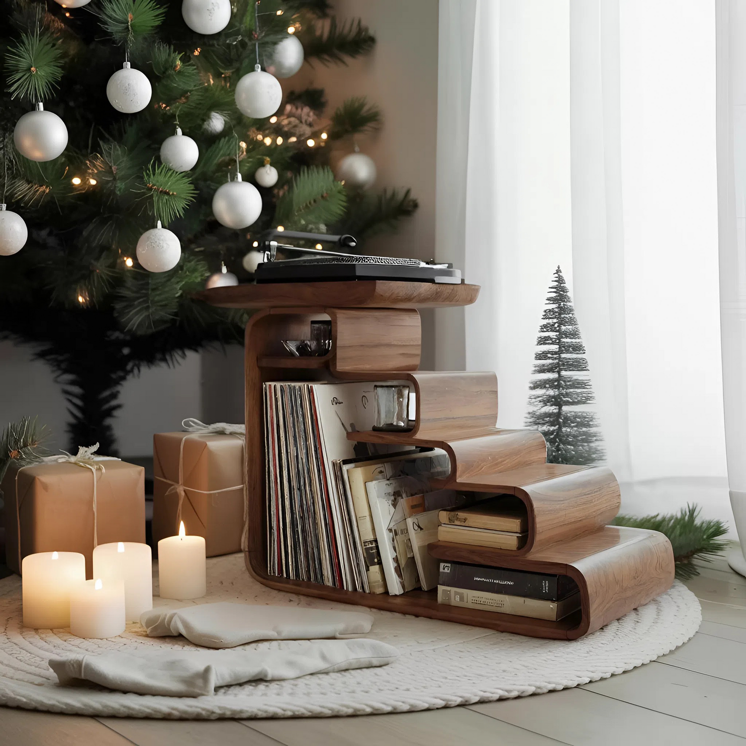 Handcrafted Record Stand For Living Room Vintage Christmas