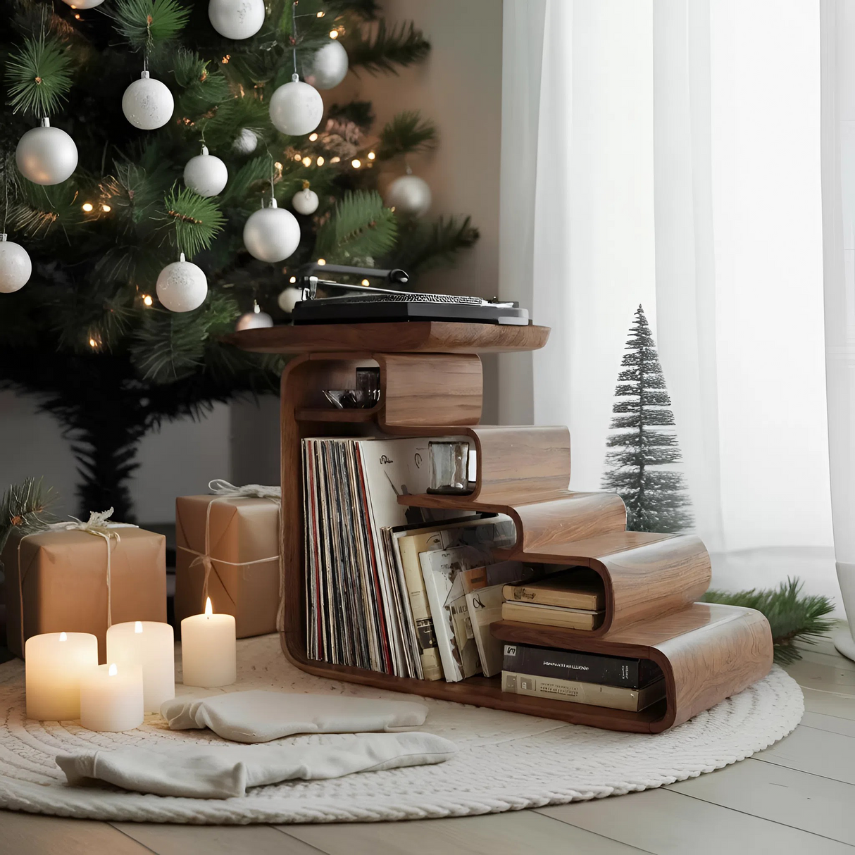 Handcrafted Record Stand For Living Room Vintage Christmas