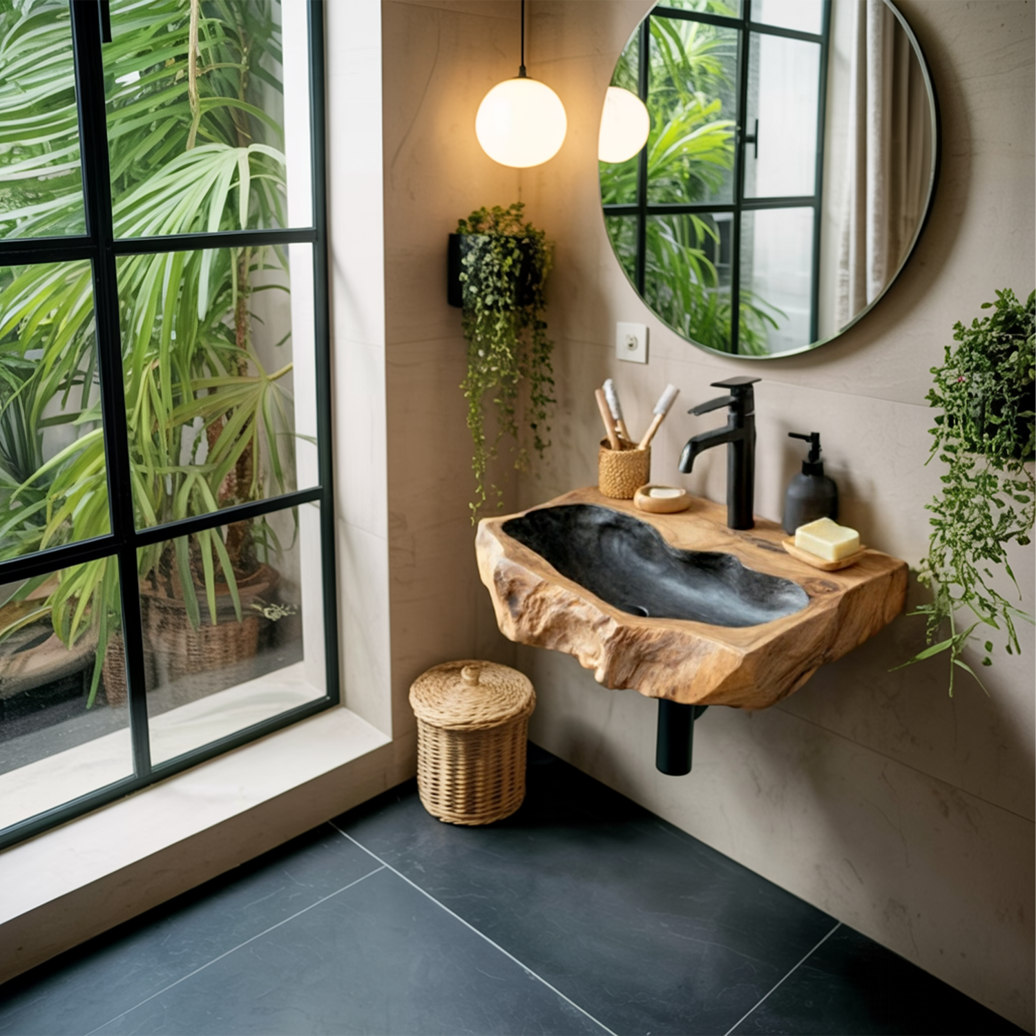 Rustic Mid Century Wood Wash Basin For Furniture Decor