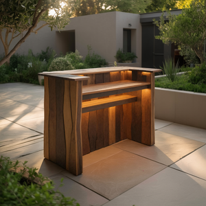 Rustic Live Edge Bar Counter With Lighting For Patio