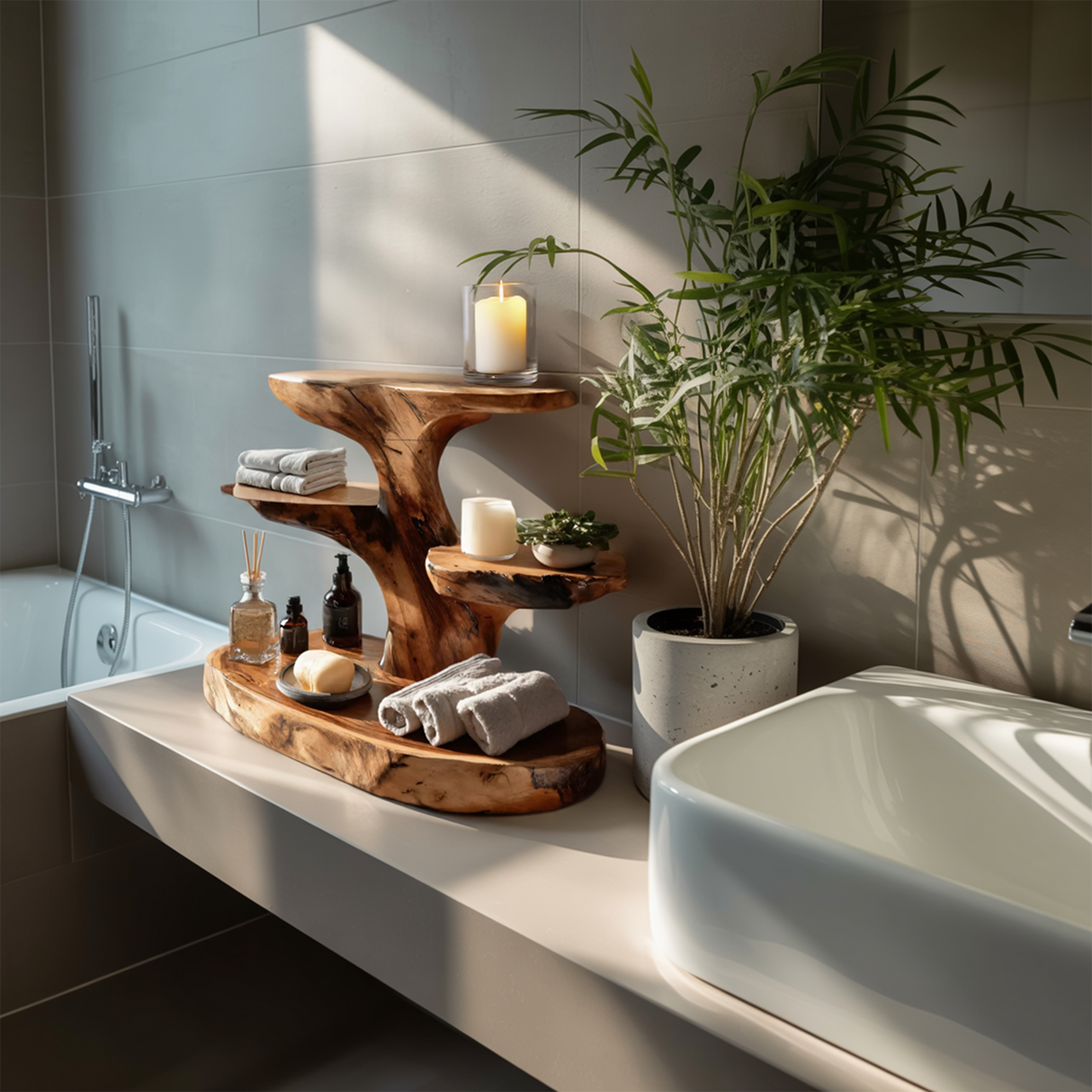 Organic Multi Tier Bathroom Shelf For Spa