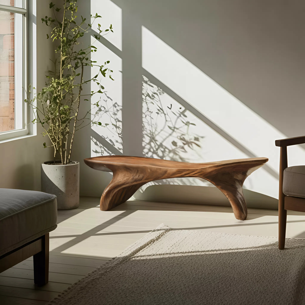 Organic Sculptural Bench With Curved Design For Entryway