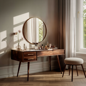 Mid Century Modern Vanity Desk With Drawers For Bedroom