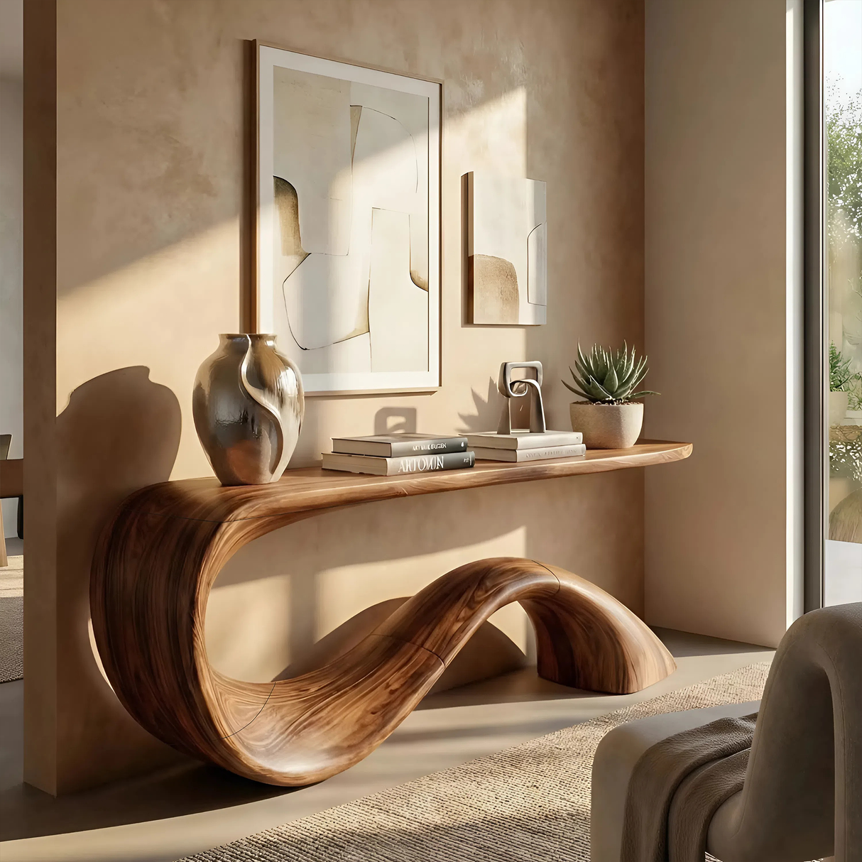 Modern Live Edge Entryway Table Organic Solid Wood For Home Decor