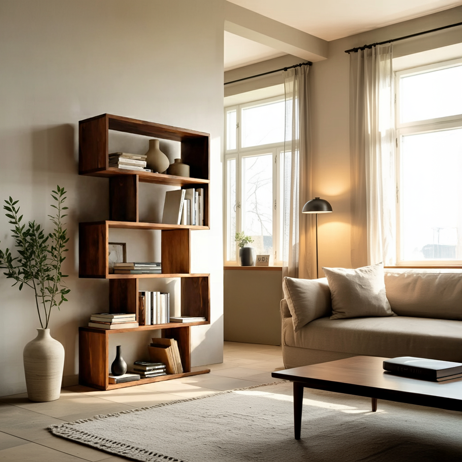 Modern Bookshelf Open Storage Display For Living Room