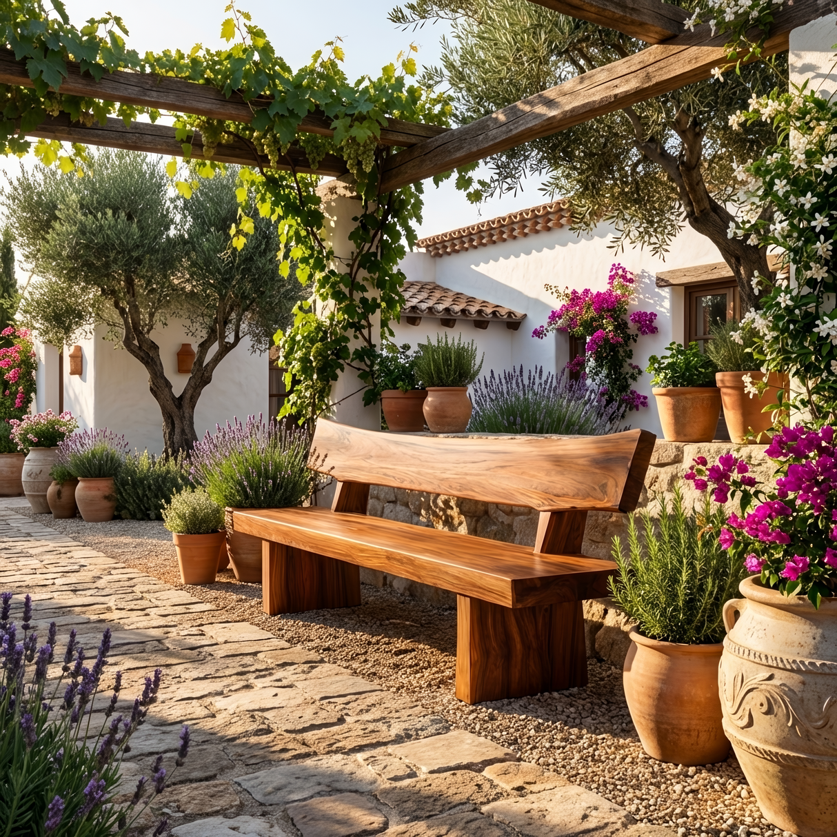 Rustic Outdoor Wood Bench For Courtyard And Villa Garden