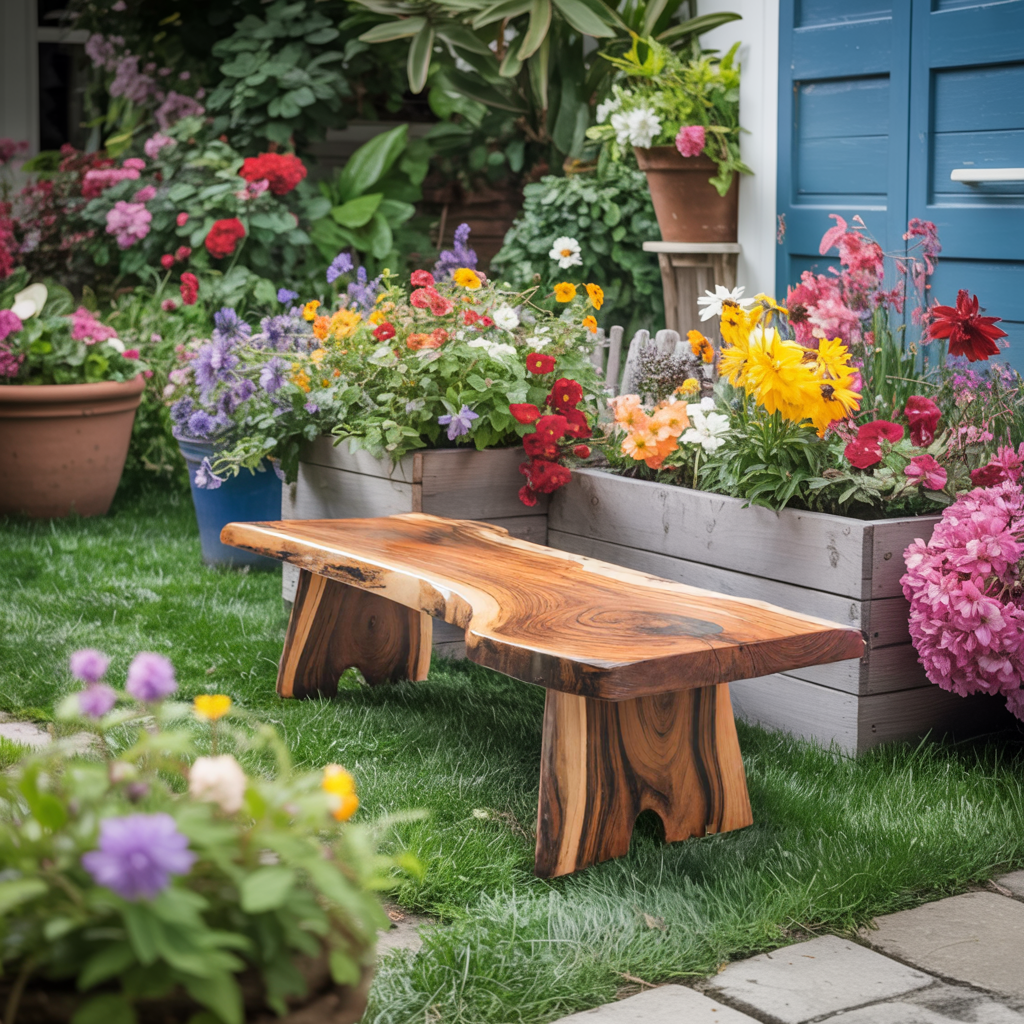 Minimalist Live Edge Outdoor Bench For Entryway Or Patio