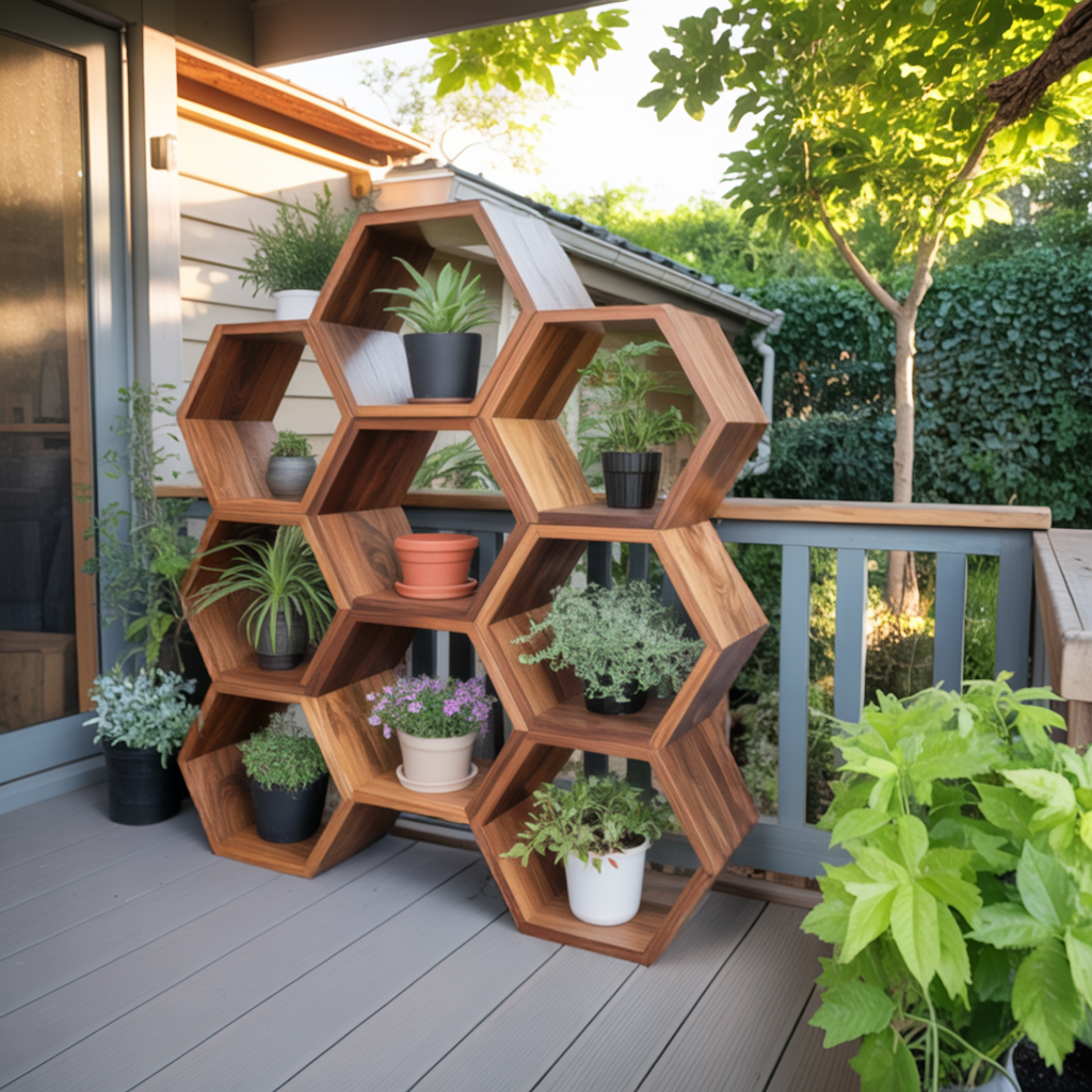 Geometric Honeycomb Plant Shelf Modular Wall Unit For Garden And Patio