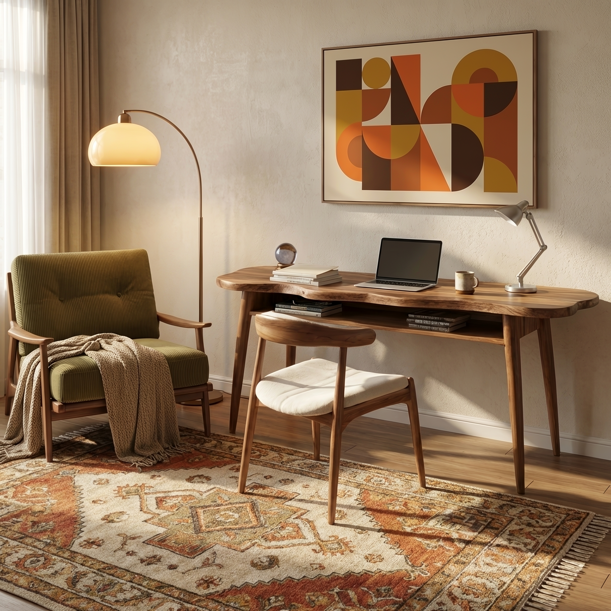 Mid Century Wooden Live Edge Desk For Modern Home Office Decor