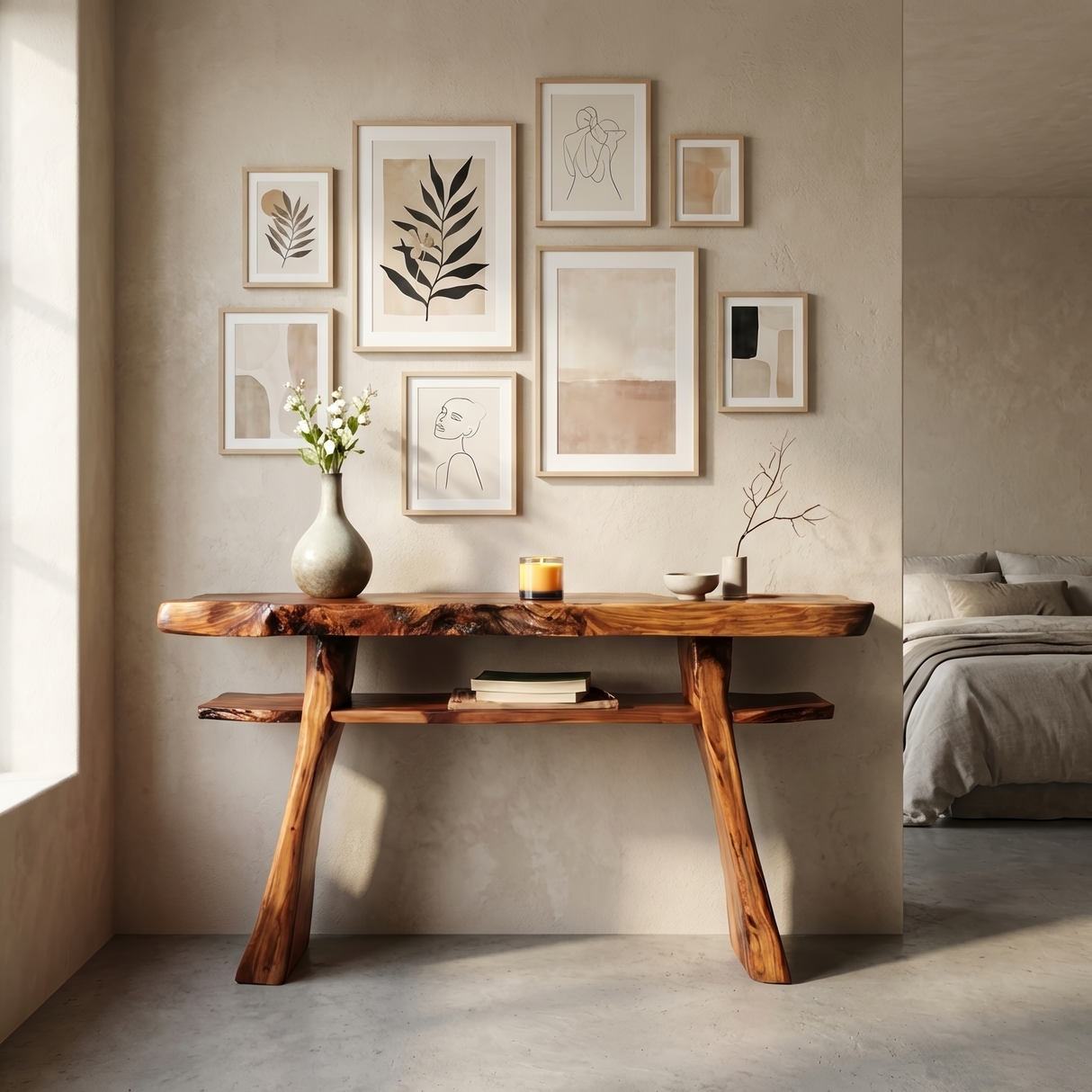 Modern Wooden Live Edge Console Table For Bedroom Decor