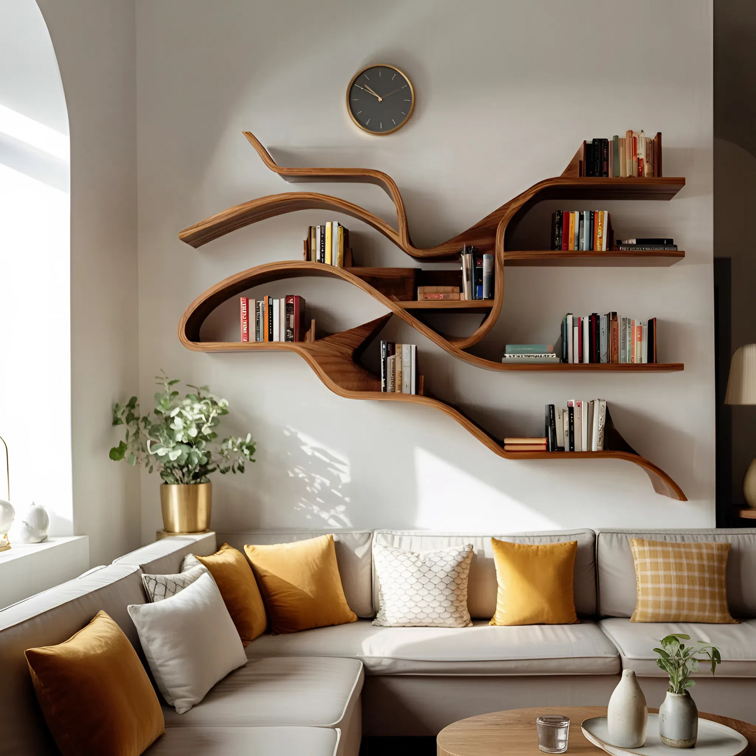 Modern Sculptural Wall Bookshelf For Living Room