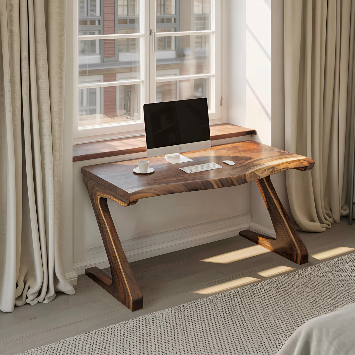 Modern Live Edge Desk With Z Legs For Home Office