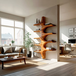 Sculptural Wood Wall Mounted Bookshelf For Modern Living Room