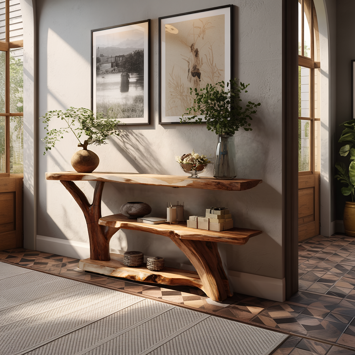 Modern Wooden Live Edge Console Table For Entryway Home Decoration
