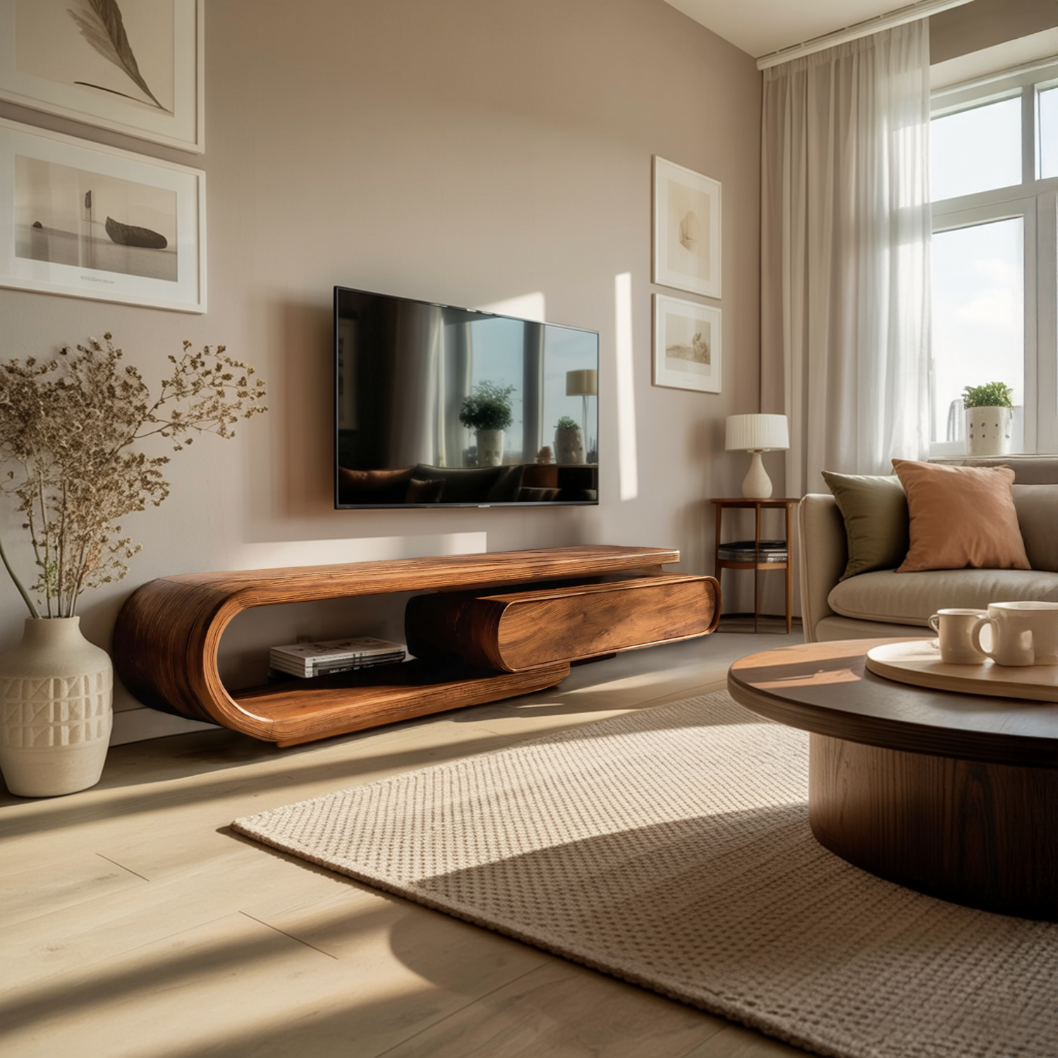 Organic Curved TV Cabinet For Modern Home