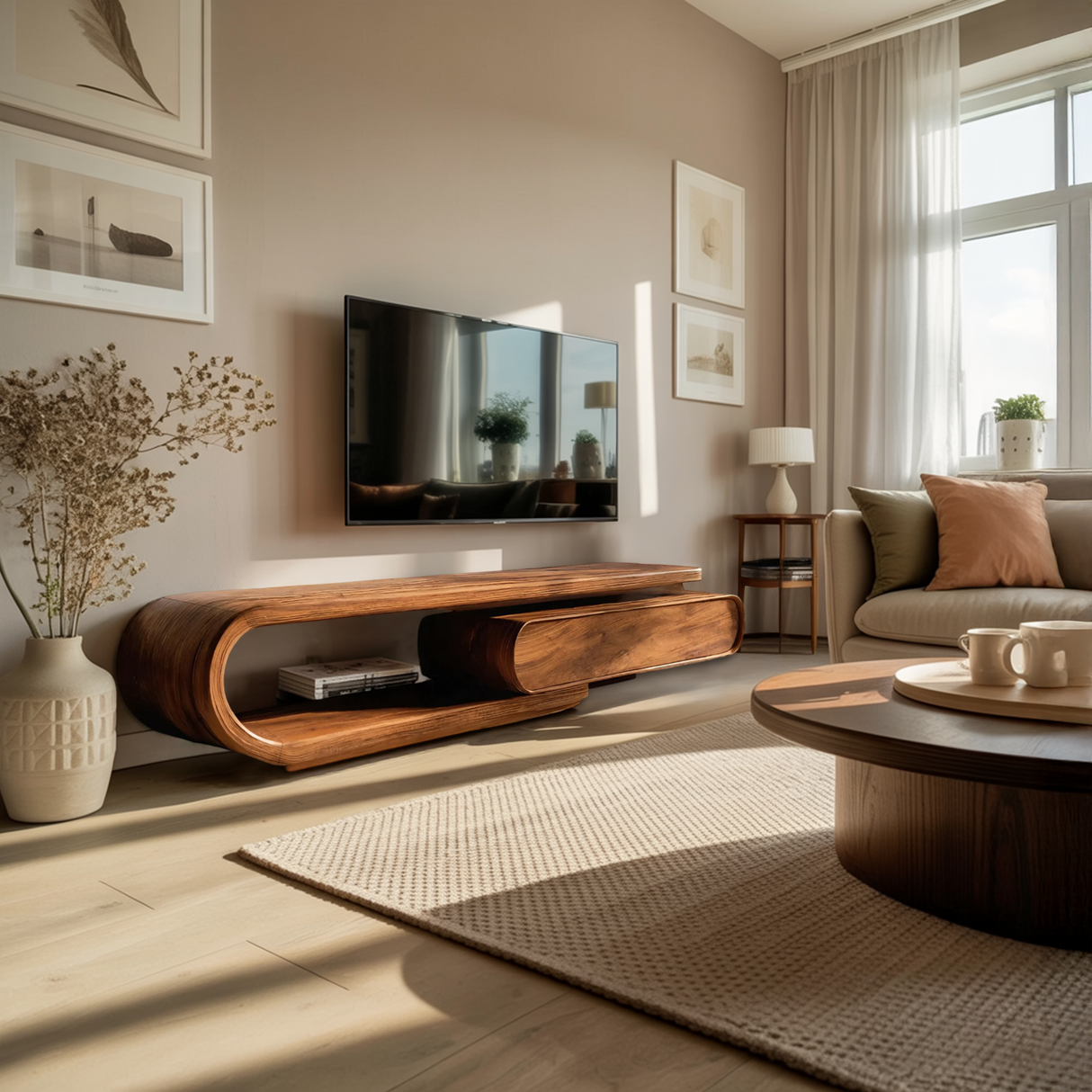 Organic Curved TV Cabinet For Modern Home