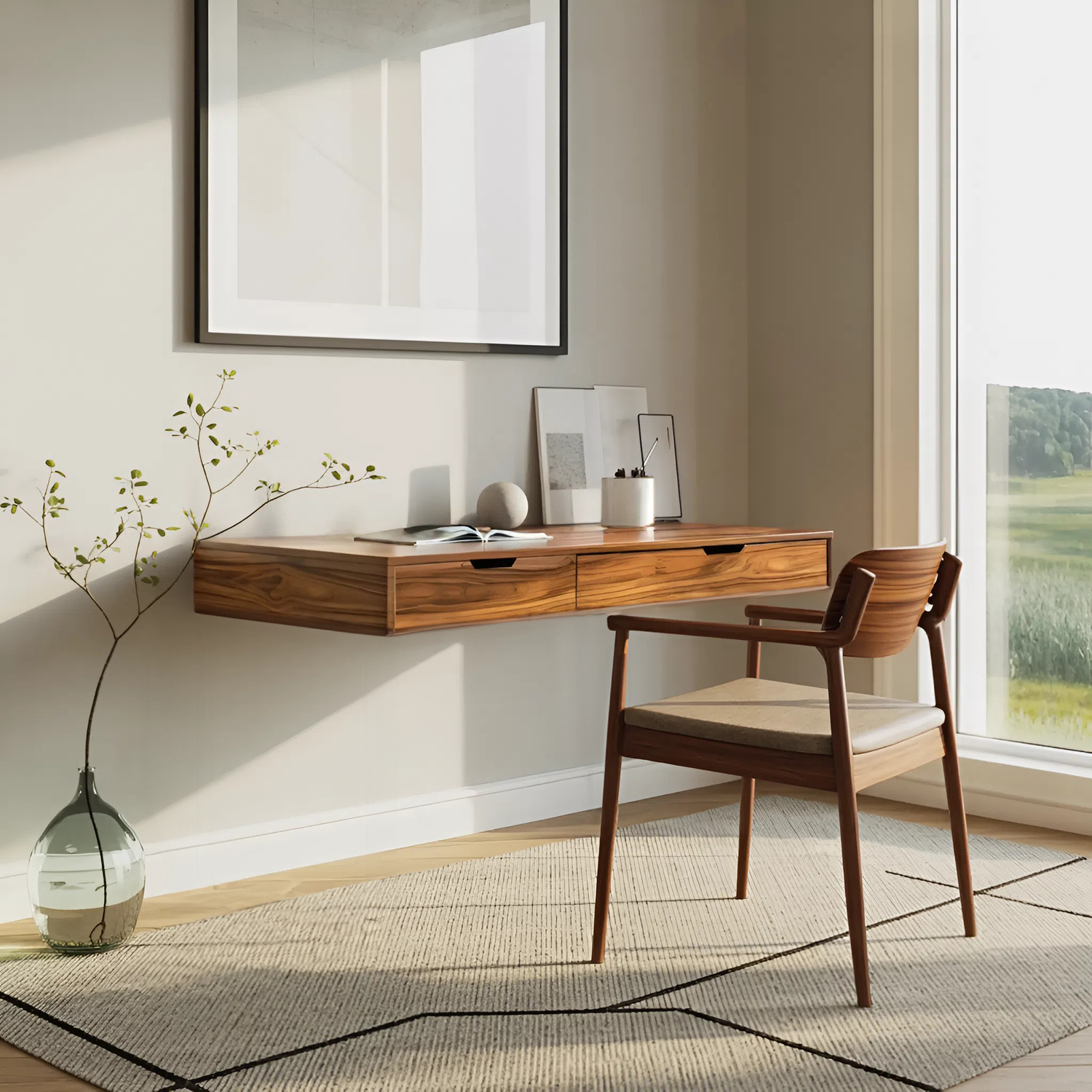 Modern Minimal Floating Desk With Drawers For Home Office