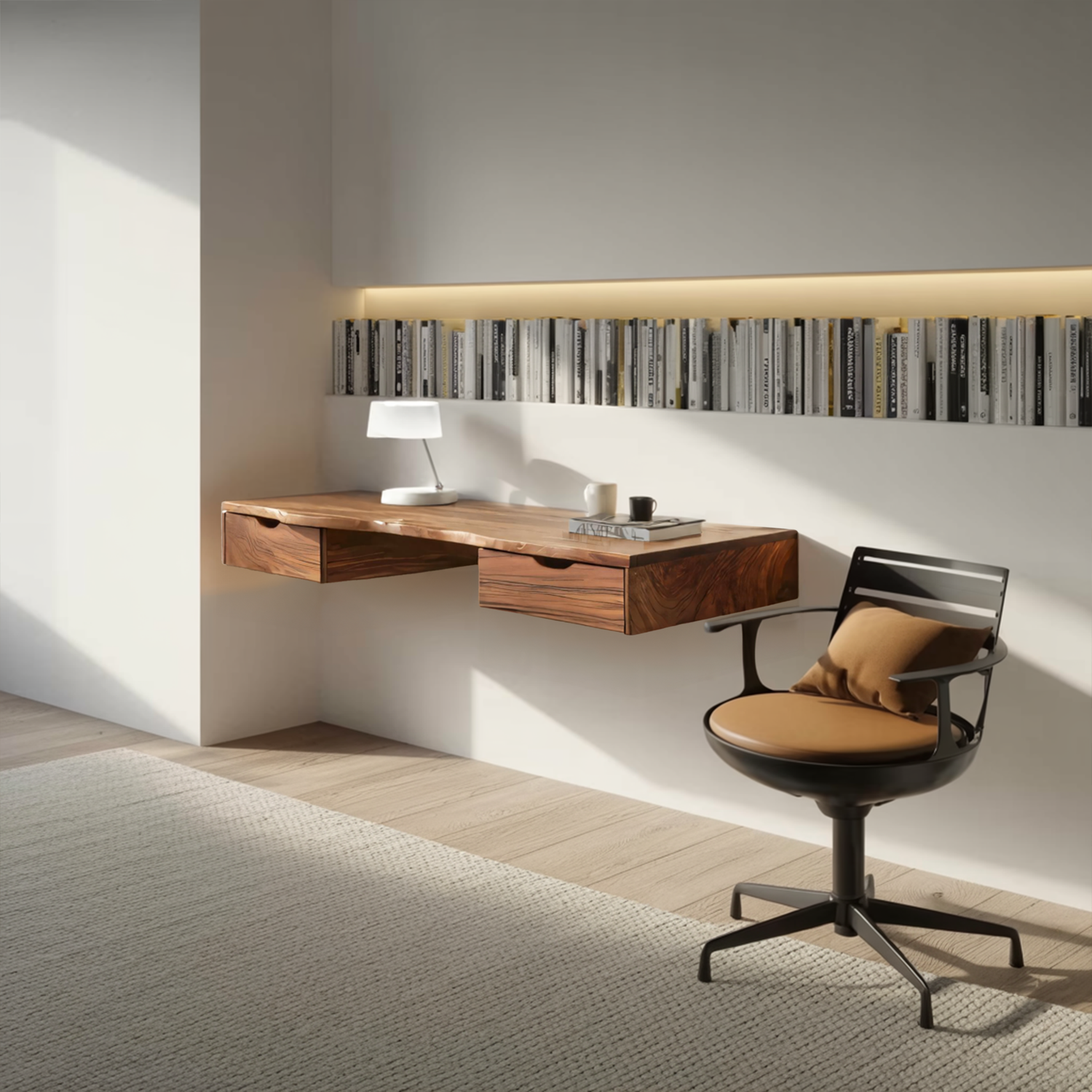 Modern Floating Desk With Drawers For Home Office