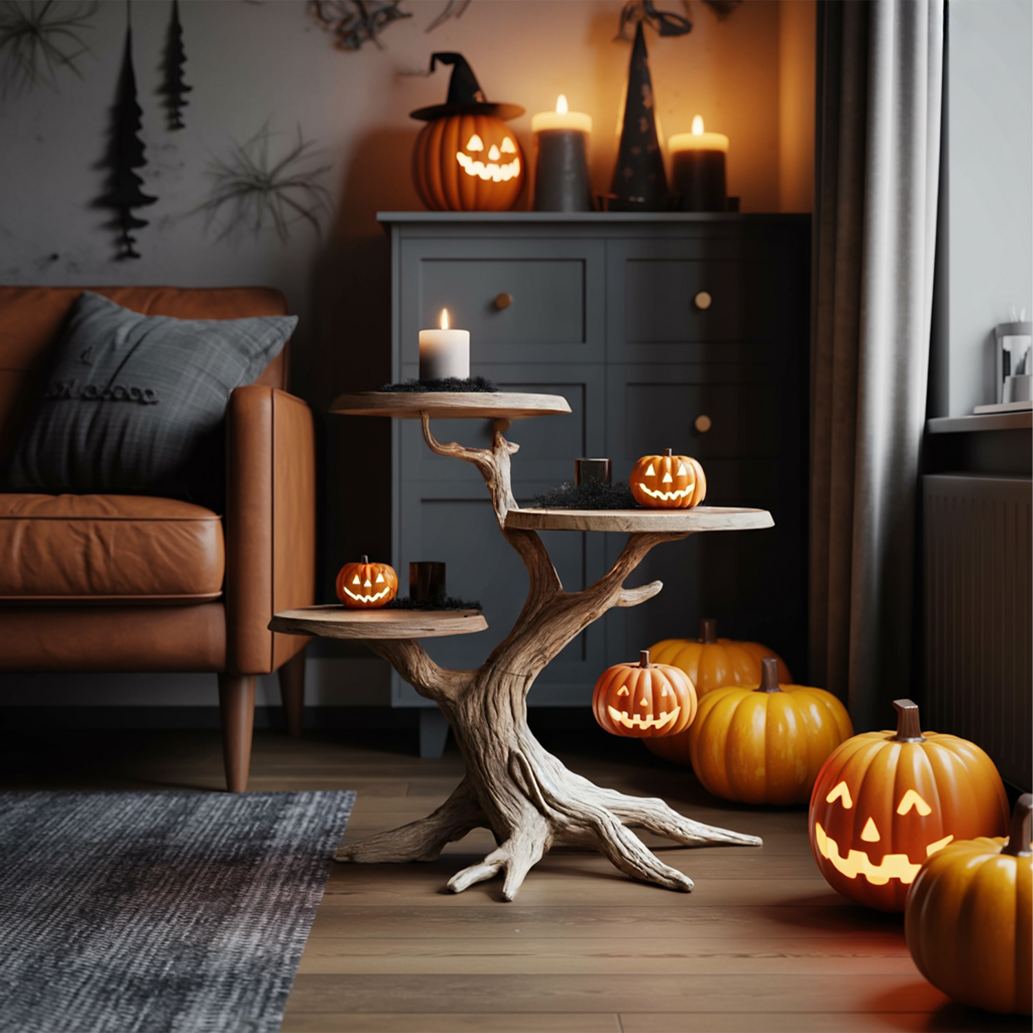Rustic Round End Table For Entryway Design Pumpkin Halloween Furniture