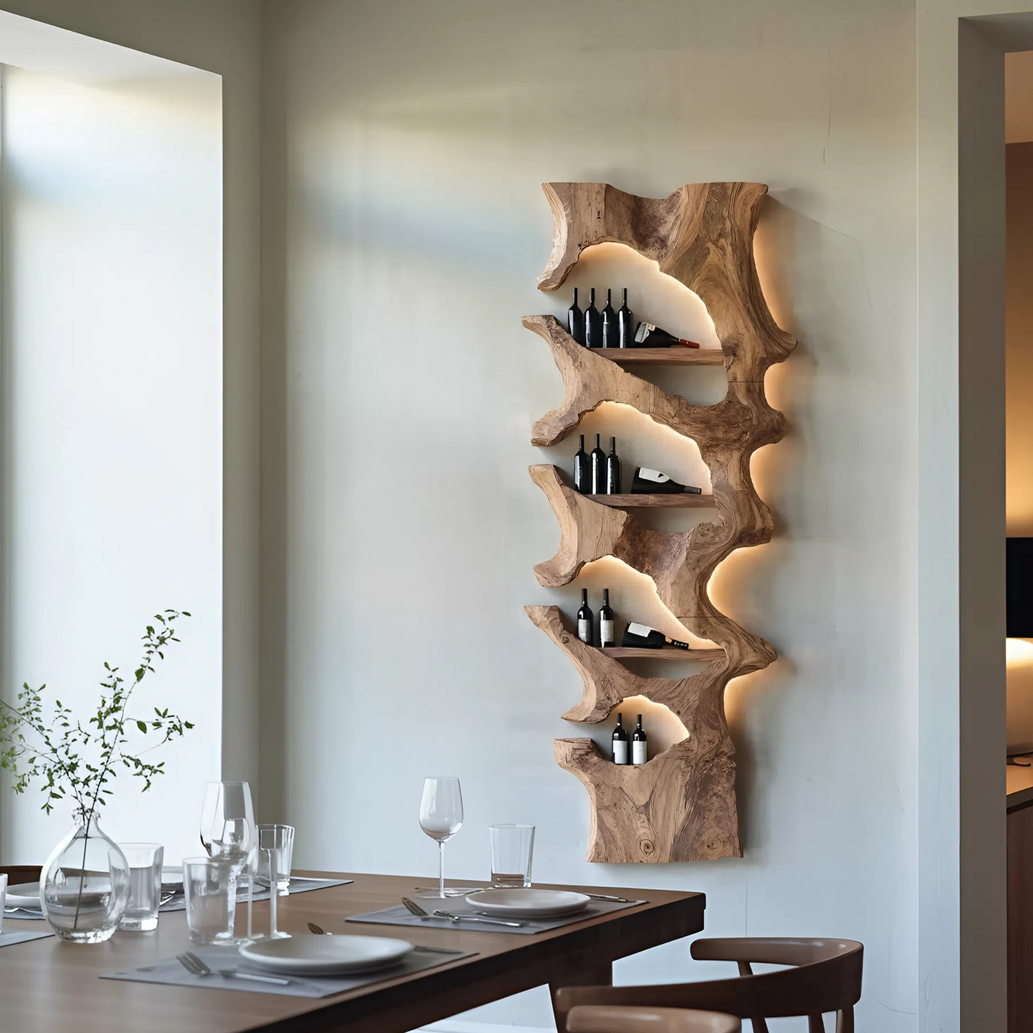 Mid Century Solid Wood Wine Rack For Bar Decor And Display