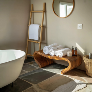 Modern Organic Curved Shower Bench Sculptural For Bathroom