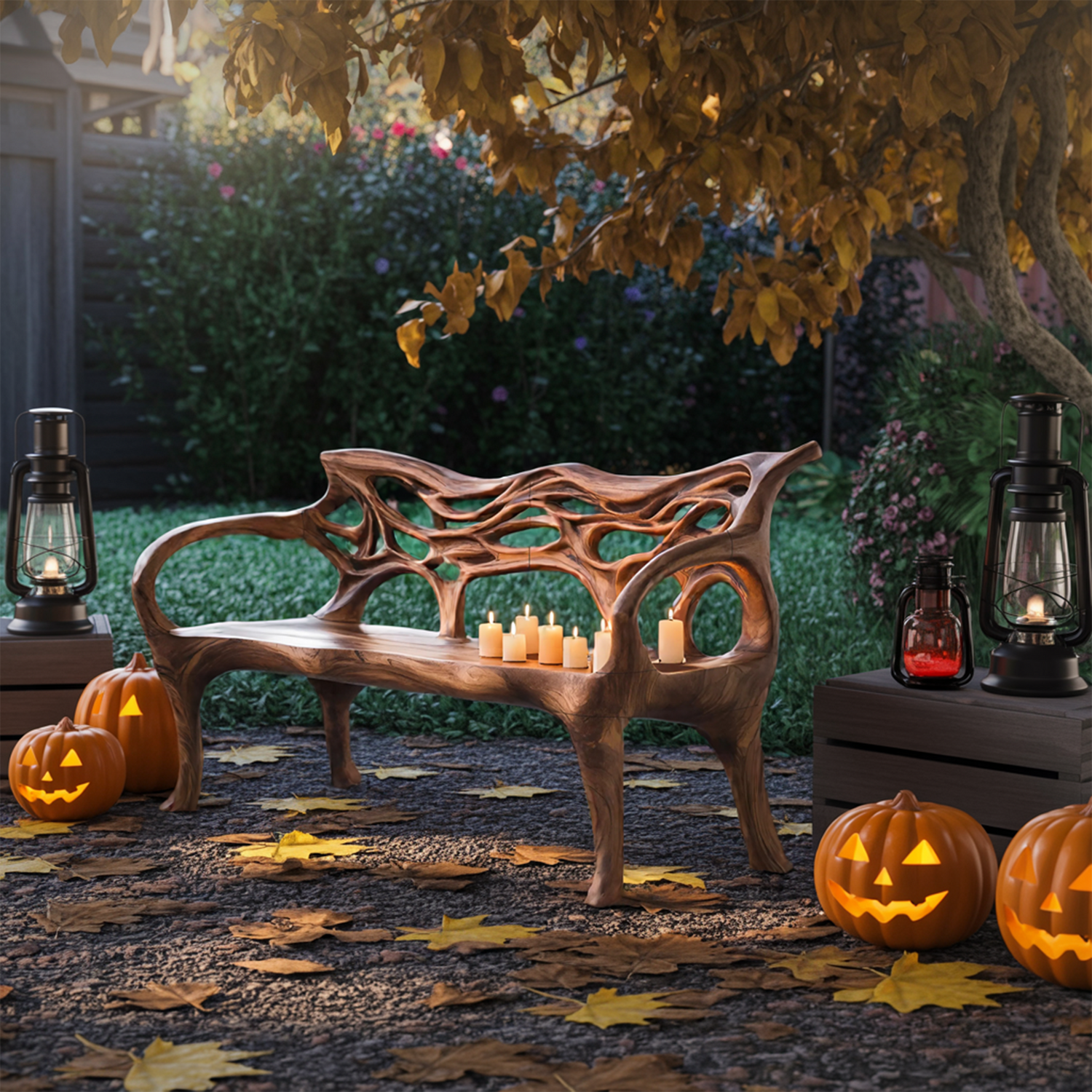 Mid Century Solid Wood Halloween Bench For Outdoor Design
