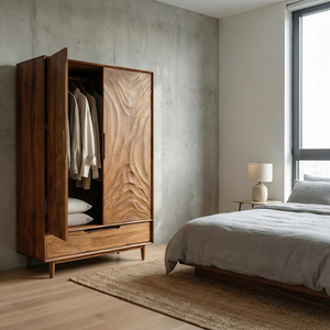 Organic Wardrobe With Carved Door For Bedroom