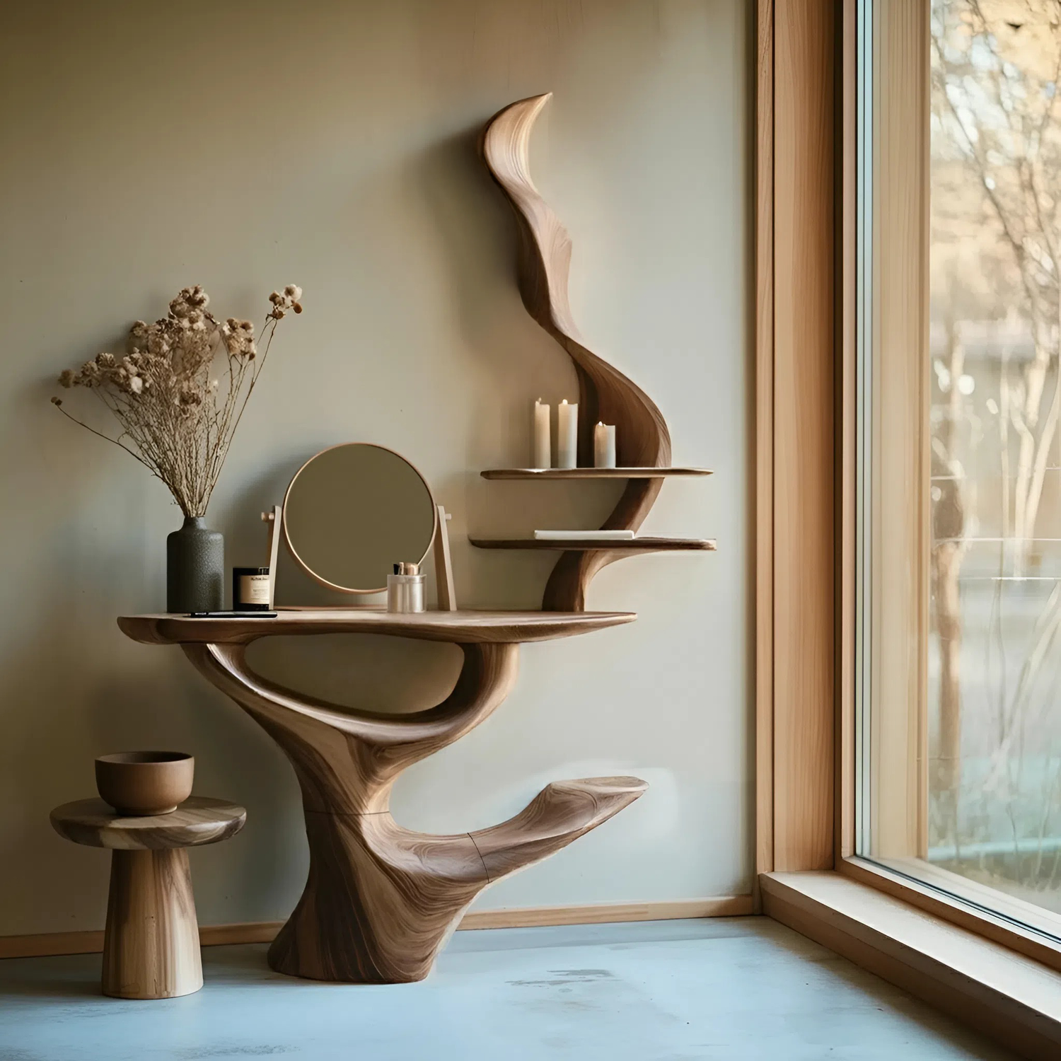 Mid Century Live Edge Cosmetic Table For Bathroom Style