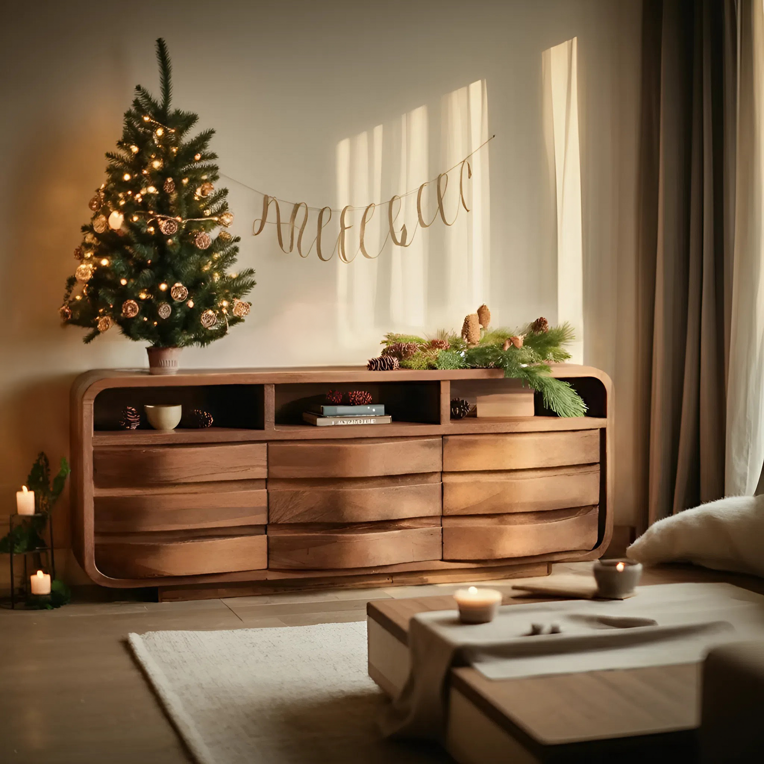 Modern Curved Sideboard For Living Room