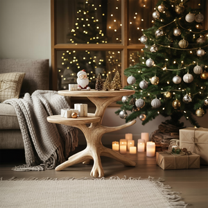 Handcrafted Round End Table For Entryway Design Xmas Accent