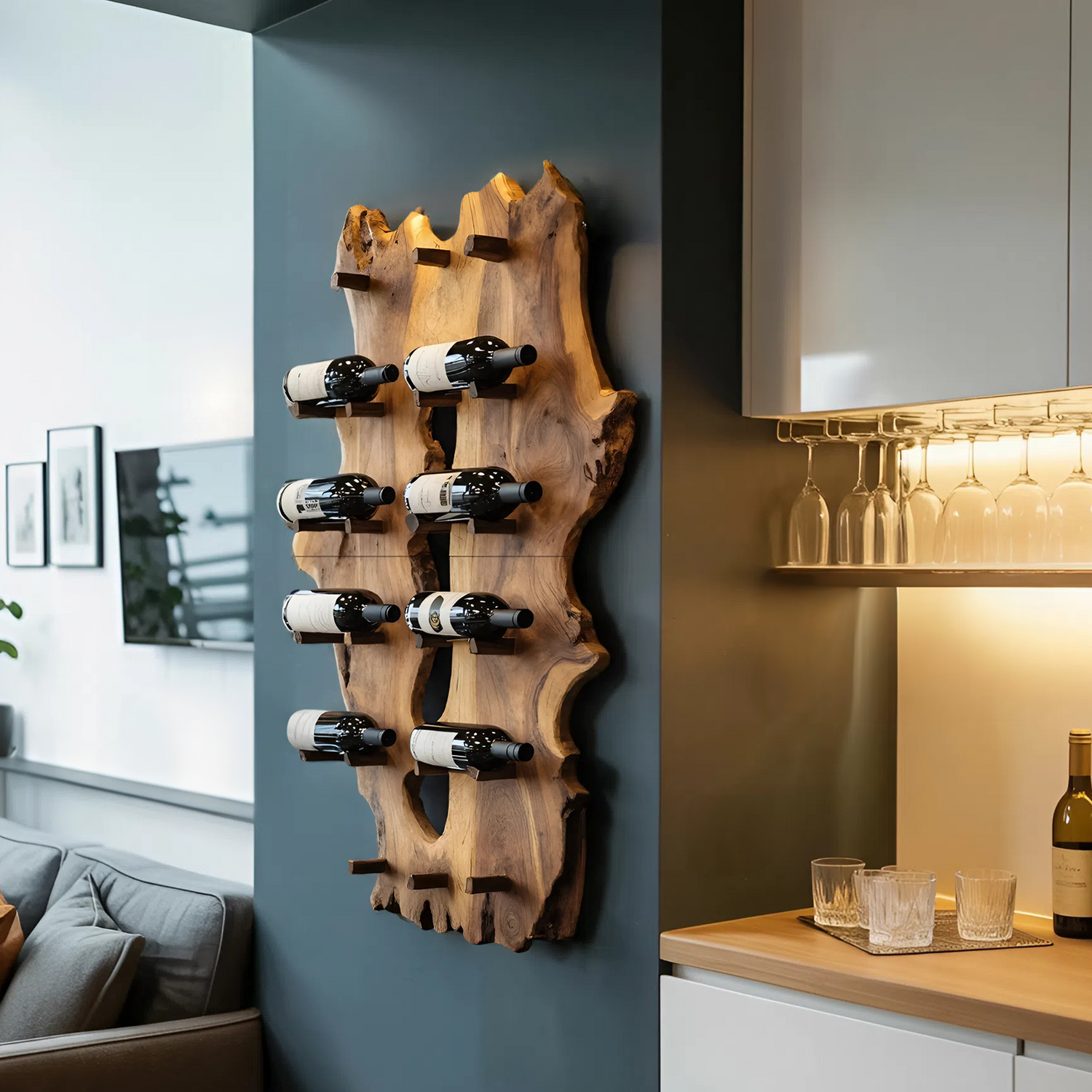 Mid Century Live Edge Wine Holder For Elegant Entryway Decor