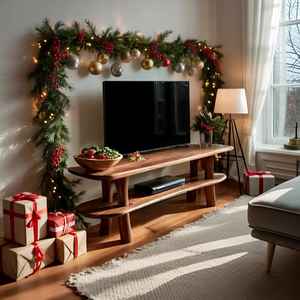 Farmhouse Solid Wood TV Console For Holiday Entryway Design