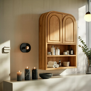 Double Arched Wall Cabinet With Open Shelves For Bathroom
