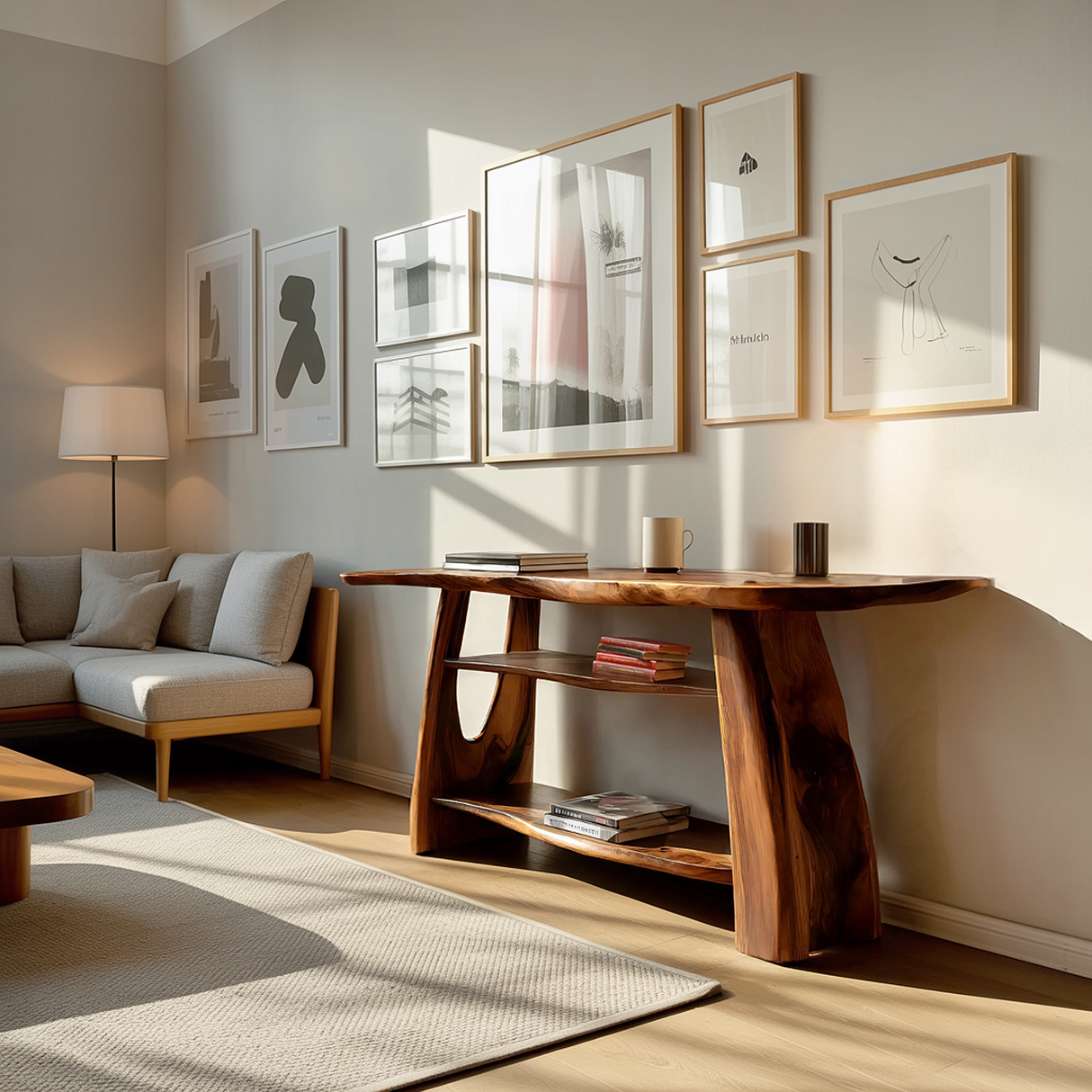 Farmhouse Wooden Live Edge Console For Minimalist Design