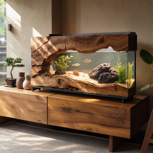 Wall Mounted Aquarium With Driftwood Frame For Living Room And Office