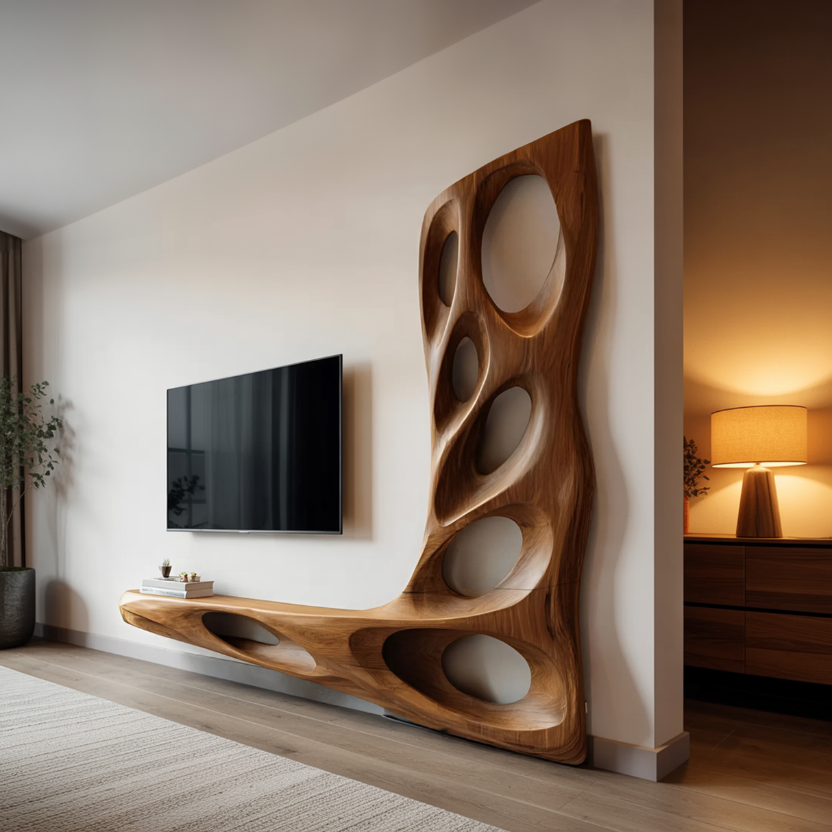 Modern Sculptural TV Wall Console For Living Room Decor