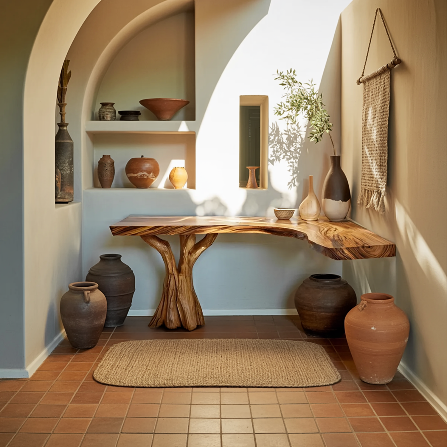 Handcrafted Solid Wood Console Table Sculptural Design For Entryway Decor