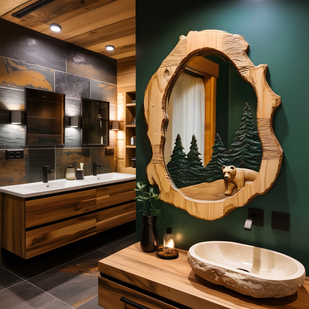 Rustic Bear Mirror For Cabin Lodge Bathroom Decor